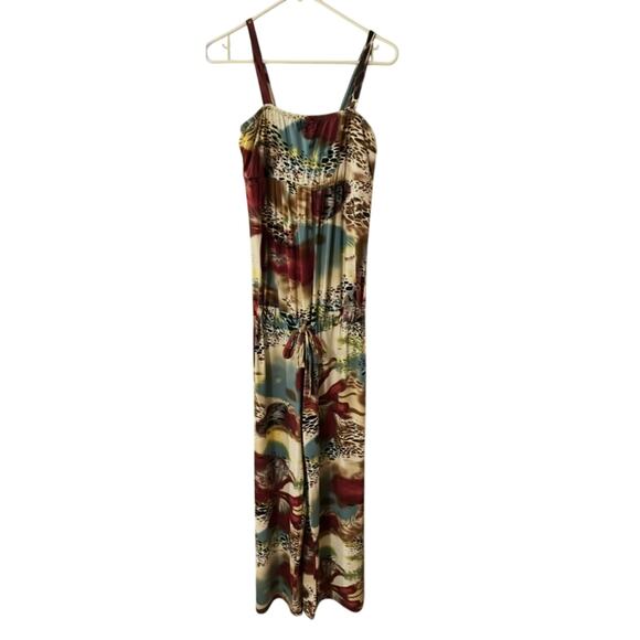 BillBao Pants - BillBao Women’s Size Med Boho Wide Leg Jumpsuit Animal Print Tropical Vacation